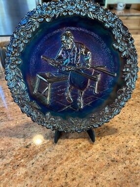 1970 Fenton Iridescent Amethyst Carnival Glass Decorative Plate #1 in the Series